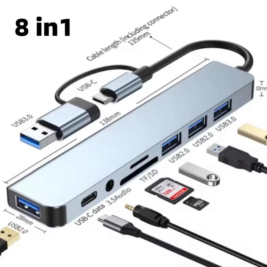 موزع USB-C 5/7/8 في 2 مع قارئ  - مراجعة Office Xp وسعره